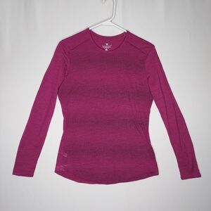 Seg'ments Merino Wool Top Women Medium Pink Print Long Sleeve Stretch Base Layer